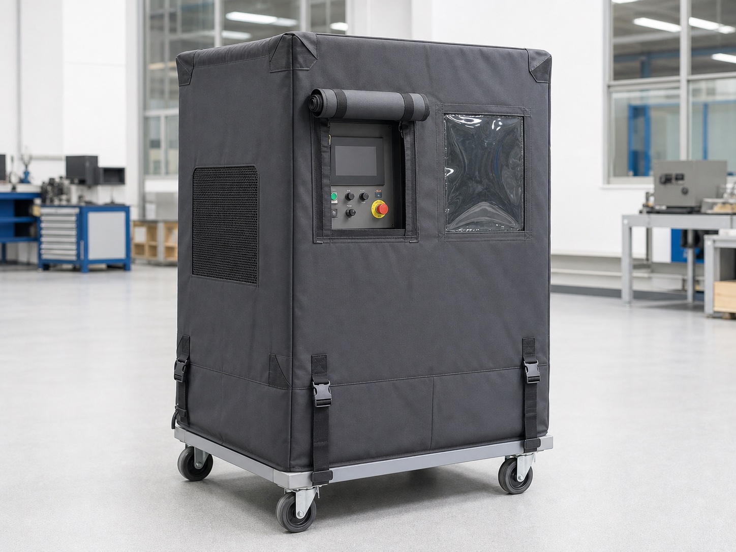 Fitted Oxford fabric cover for an industrial control machine