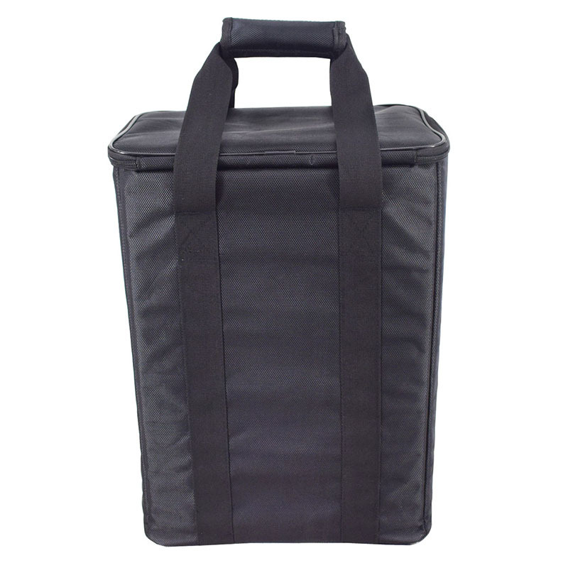 Tall black custom carrying case with reinforced handles and a full-width opening